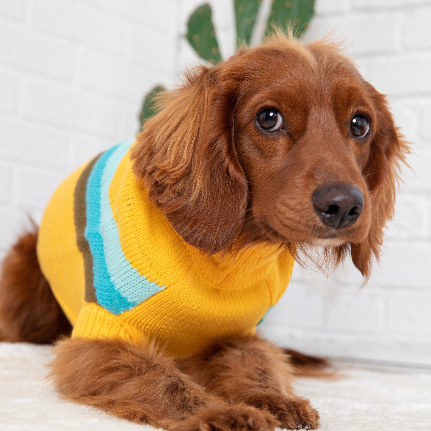Alpine Chevron Dog Sweater - Yellow Vintage Style Winter Dog Sweater