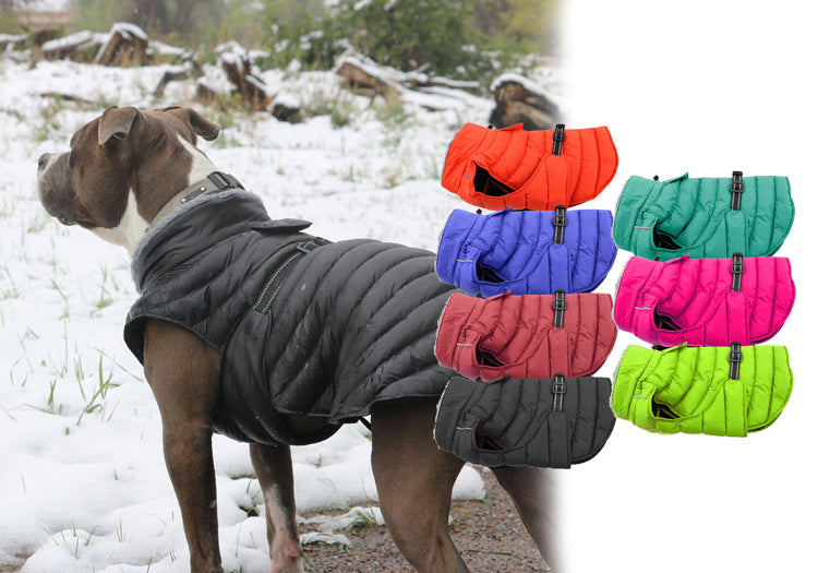 Puffer Winter Dog Jackets - Faux Fur Neck Lining thick insulated with comfy fleece inner