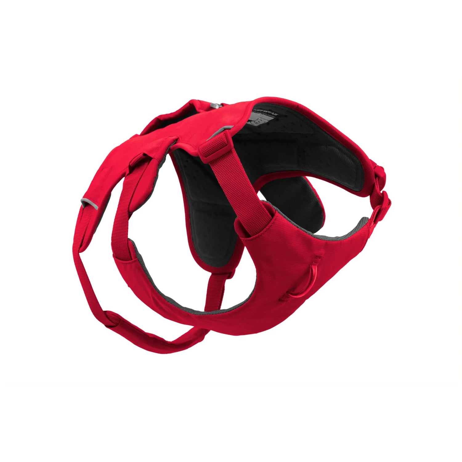 Red Ruffwear Web Master dog harness on a white background