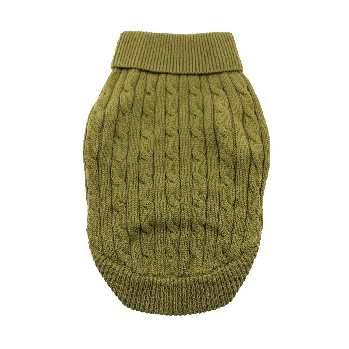 Olive green knit dog sweater.