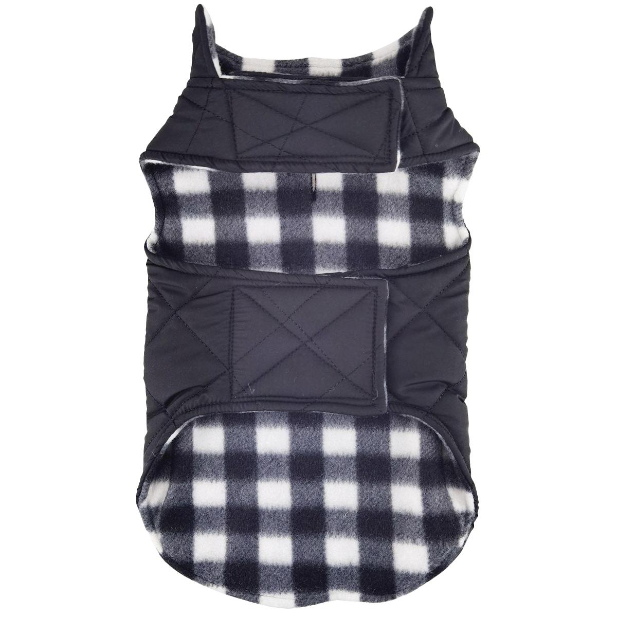 Reversible Fleece Lined Dog Puffer Winter Coats - Black Plaid