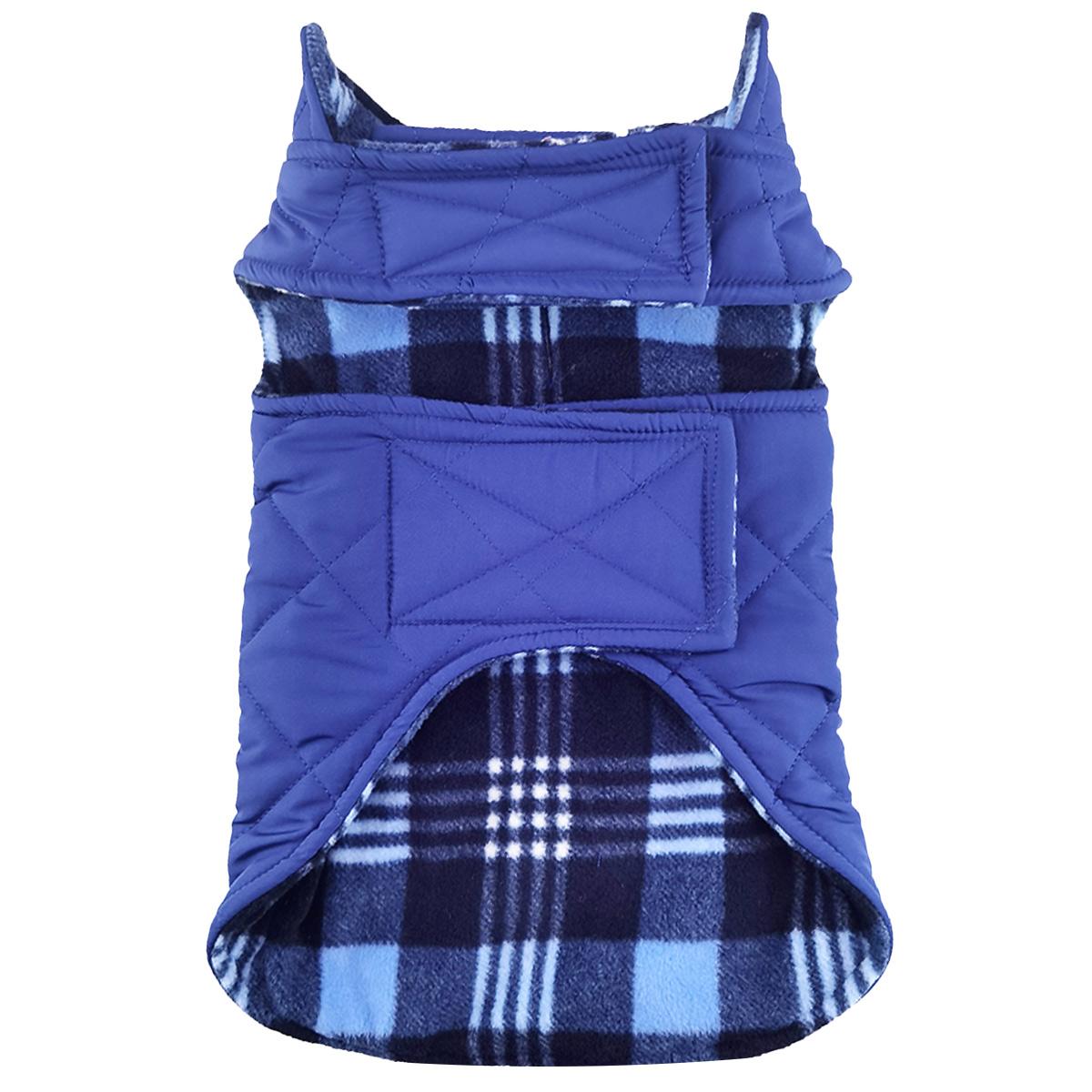 Reversible Fleece Lined Dog Puffer Winter Coats - Blue Plaid
