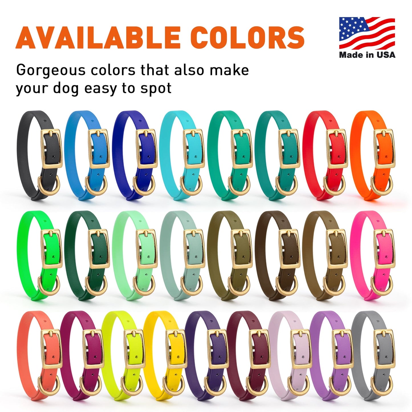 Biothane Waterproof Dog Collar - Brass Hardware - Size XS (9" - 12" Neck)