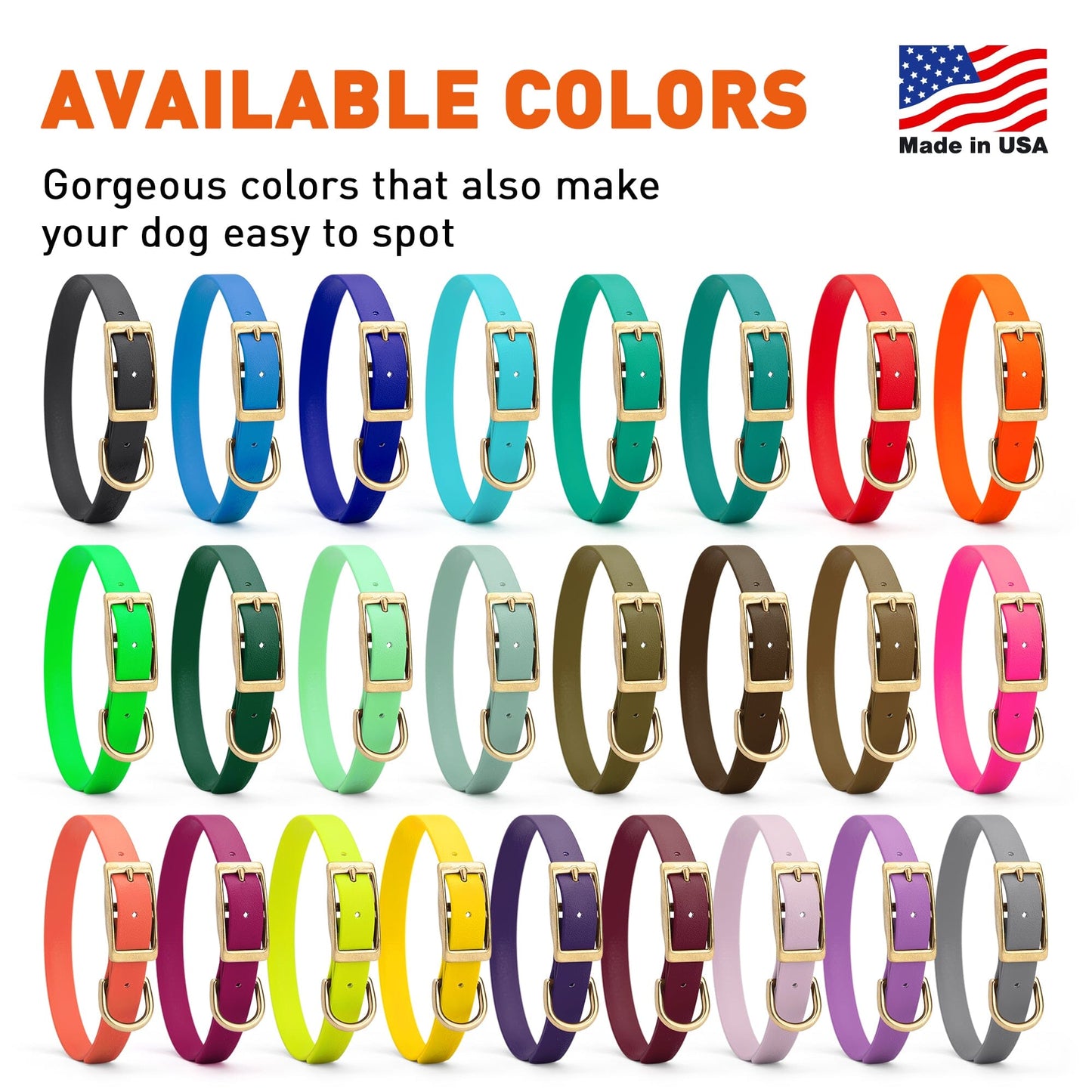 Biothane Waterproof Dog Collar - Brass Hardware - Size M (15" - 18" Neck)