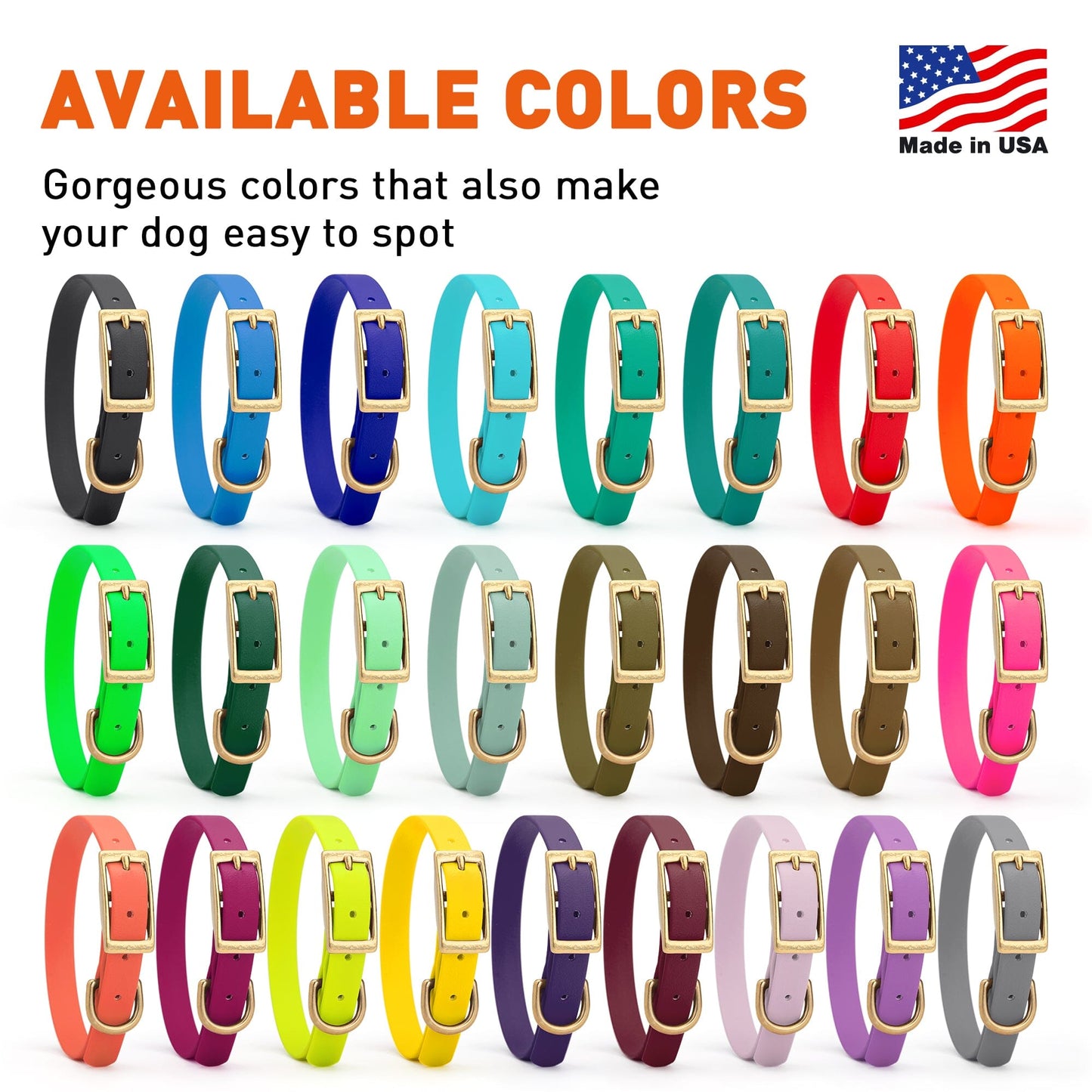 Biothane Waterproof Dog Collar - Brass Hardware - Size S (12" - 15" Neck)