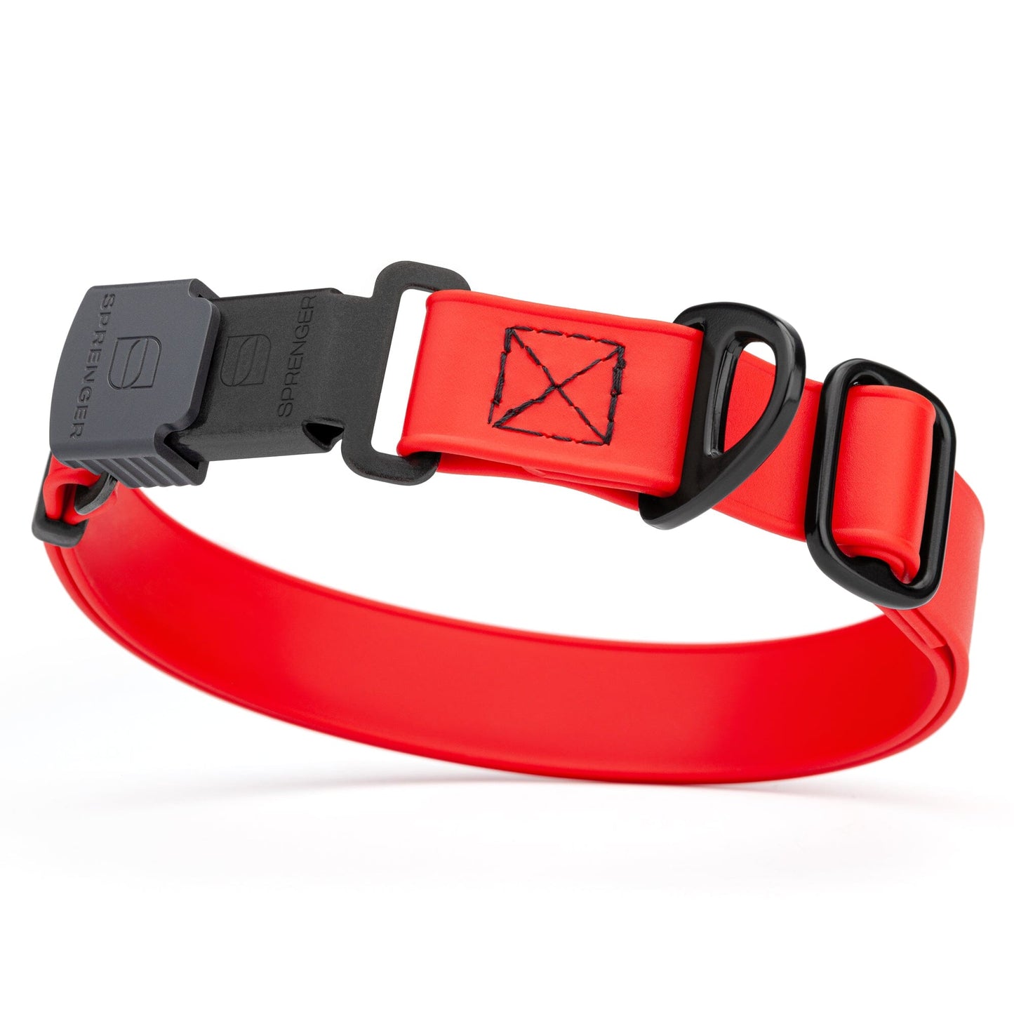 red adjustable waterproof biothane dog collar with stainless steel buckle – stink proof, made in usa, durable pet collar for active dogs