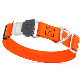 orange adjustable waterproof biothane dog collar with stainless steel buckle – stink proof, made in usa, durable pet collar for active dogs