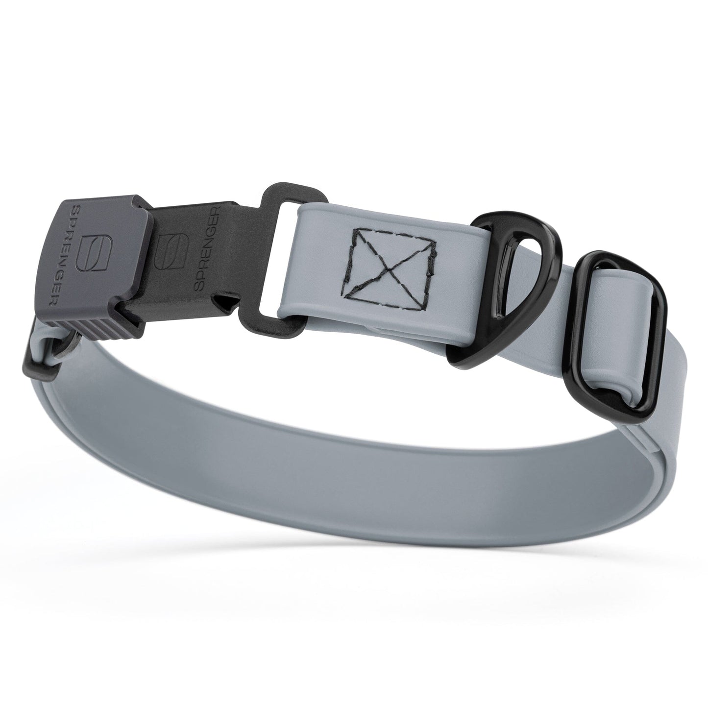 gray adjustable waterproof biothane dog collar with stainless steel buckle – stink proof, made in usa, durable pet collar for active dogs