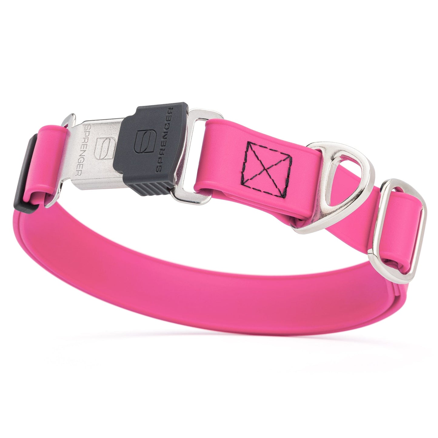 pink adjustable waterproof biothane dog collar with stainless steel buckle – stink proof, made in usa, durable pet collar for active dogs