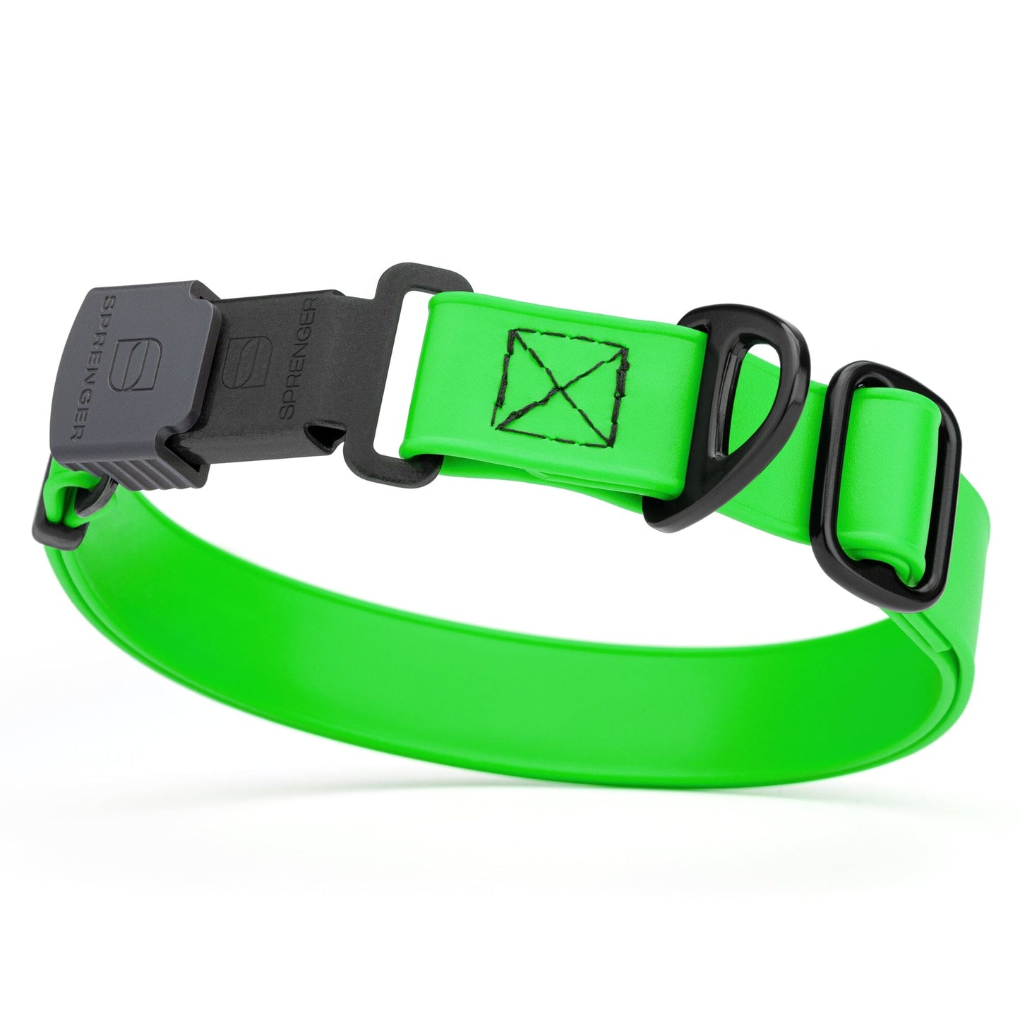 green adjustable waterproof biothane dog collar with stainless steel buckle – stink proof, made in usa, durable pet collar for active dogs