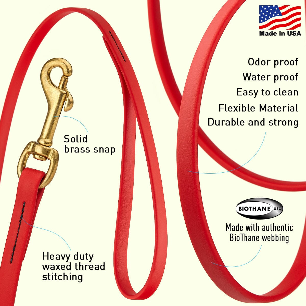 Biothane Long Line 10 ft Lead with Brass Hardware