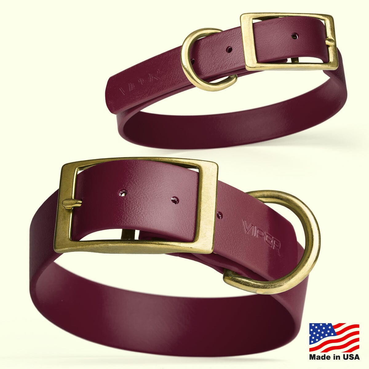 Viper Biothane Waterproof Dog Collar - Brass Hardware - Size S (12 to 15 inches)