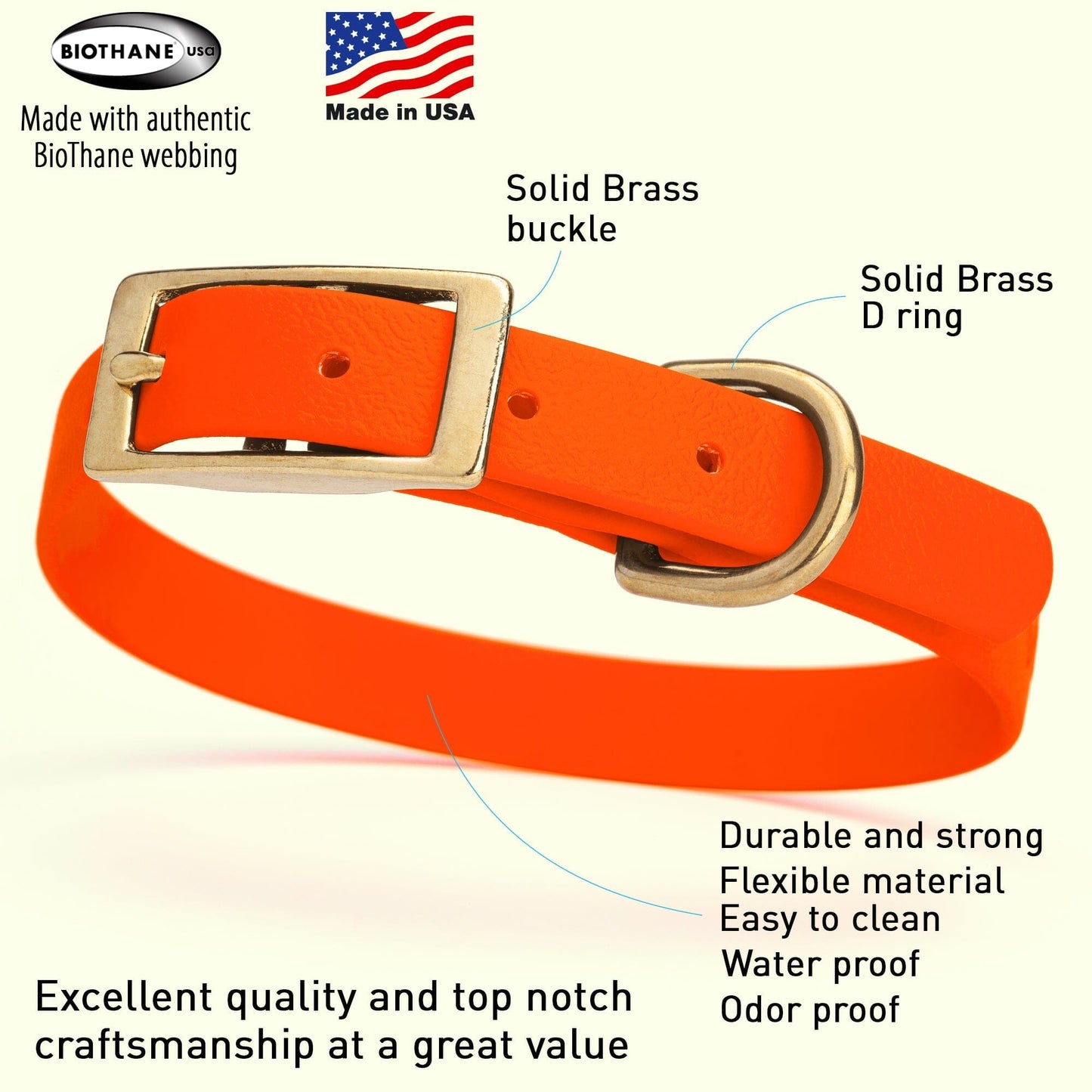 Viper Biothane Waterproof Dog Collar - Brass Hardware - Size S (12 to 15 inches)