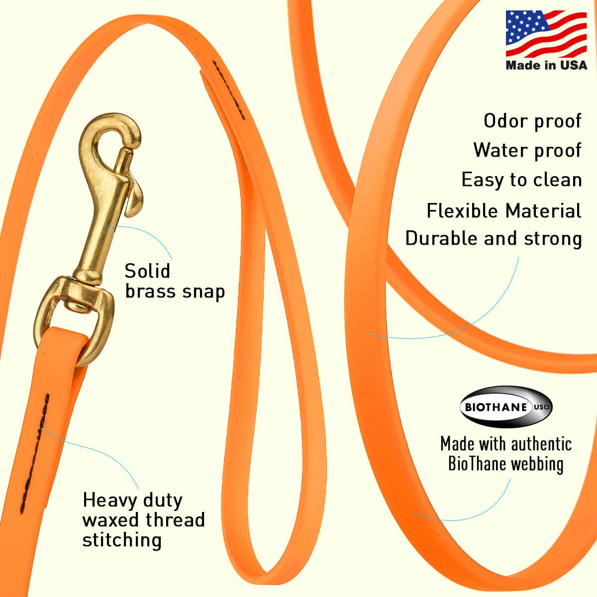 Biothane Long Line 20 ft Lead with Brass Hardware