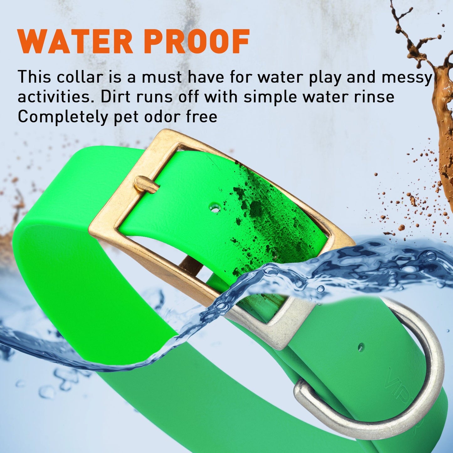 Biothane Waterproof Dog Collar - Brass Hardware - 1.5in Wide - Size L (16" - 20" Neck)