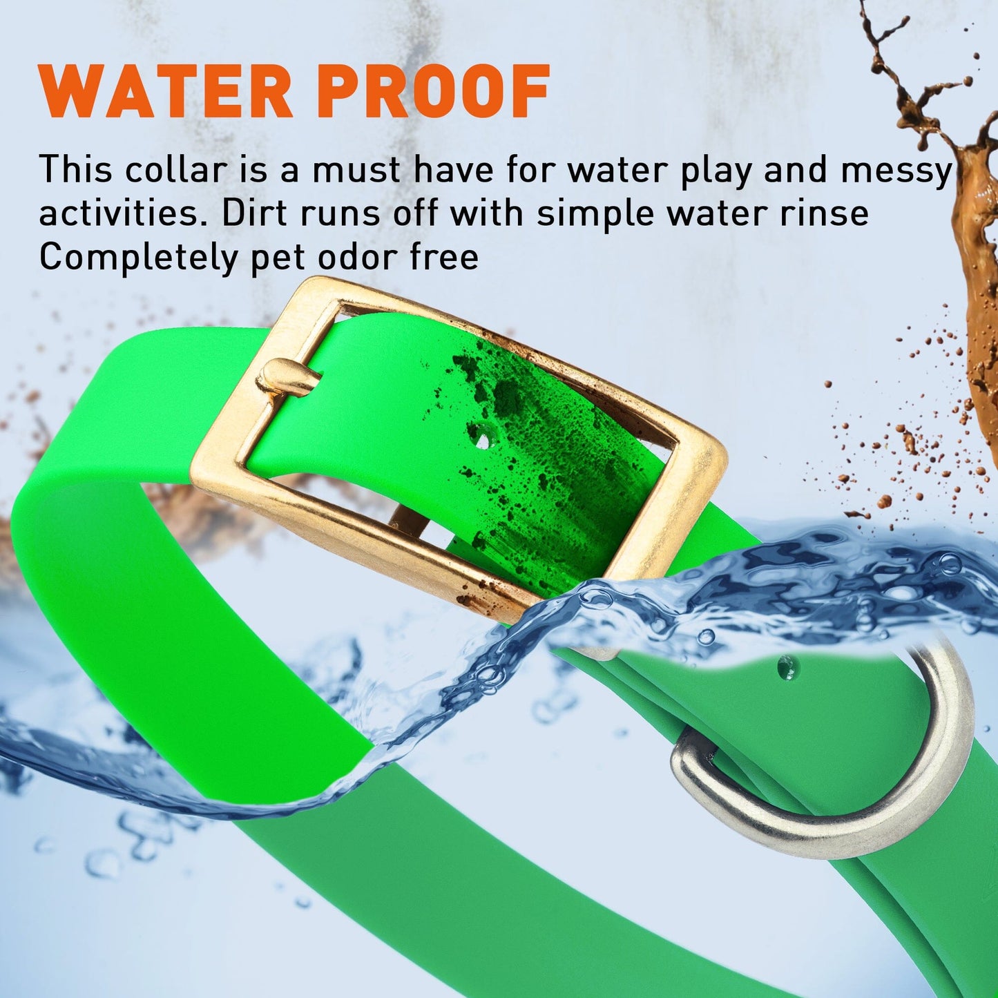 Biothane Waterproof Dog Collar - Brass Hardware - Size L (18" - 22" Neck)