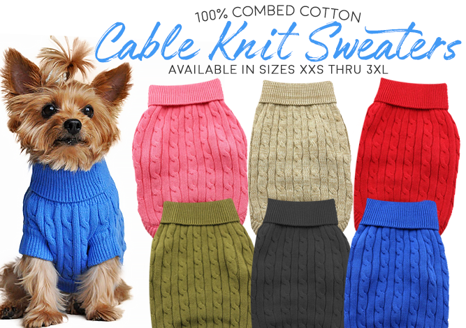 Combed Cotton Cable Knit Hypoallergenic Dog Sweaters