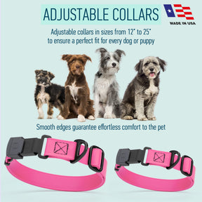 adjustable waterproof biothane dog collar with stainless steel buckle – stink proof, made in usa, durable pet collar for active dogs