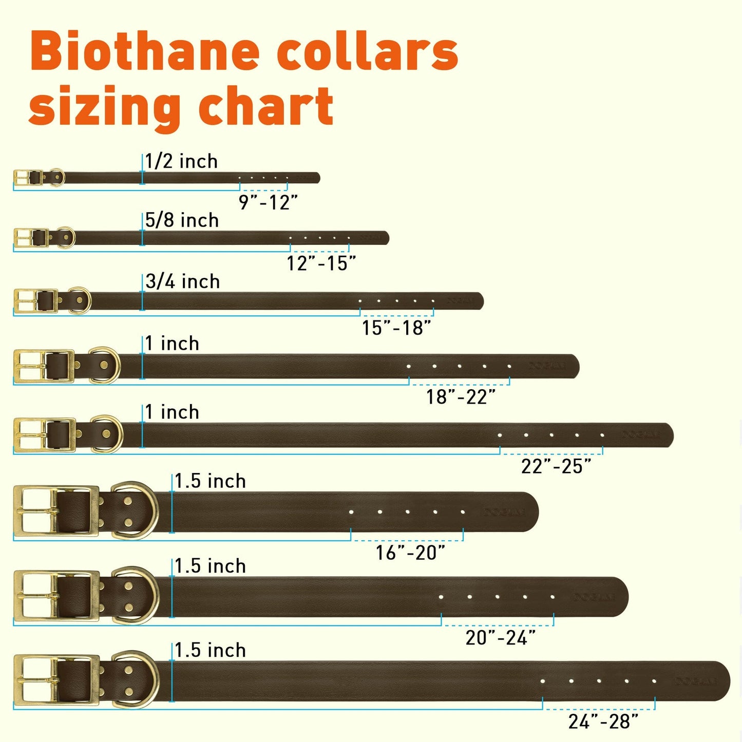 Biothane Waterproof Dog Collar - Brass Hardware - 1.5in Wide - Size XXL (24" - 28" Neck)