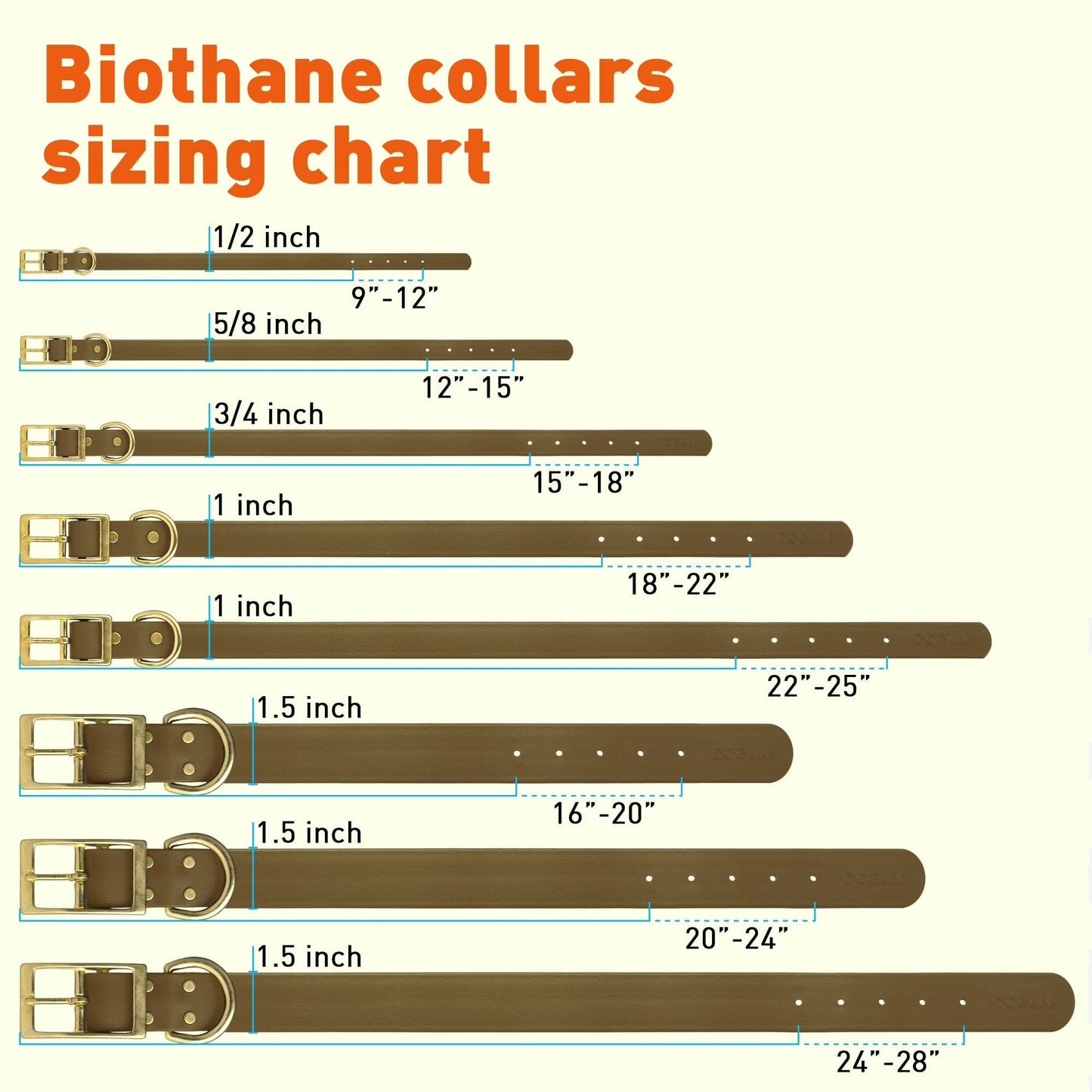Biothane Waterproof Dog Collar - Brass Hardware - Size XS (9" - 12" Neck)
