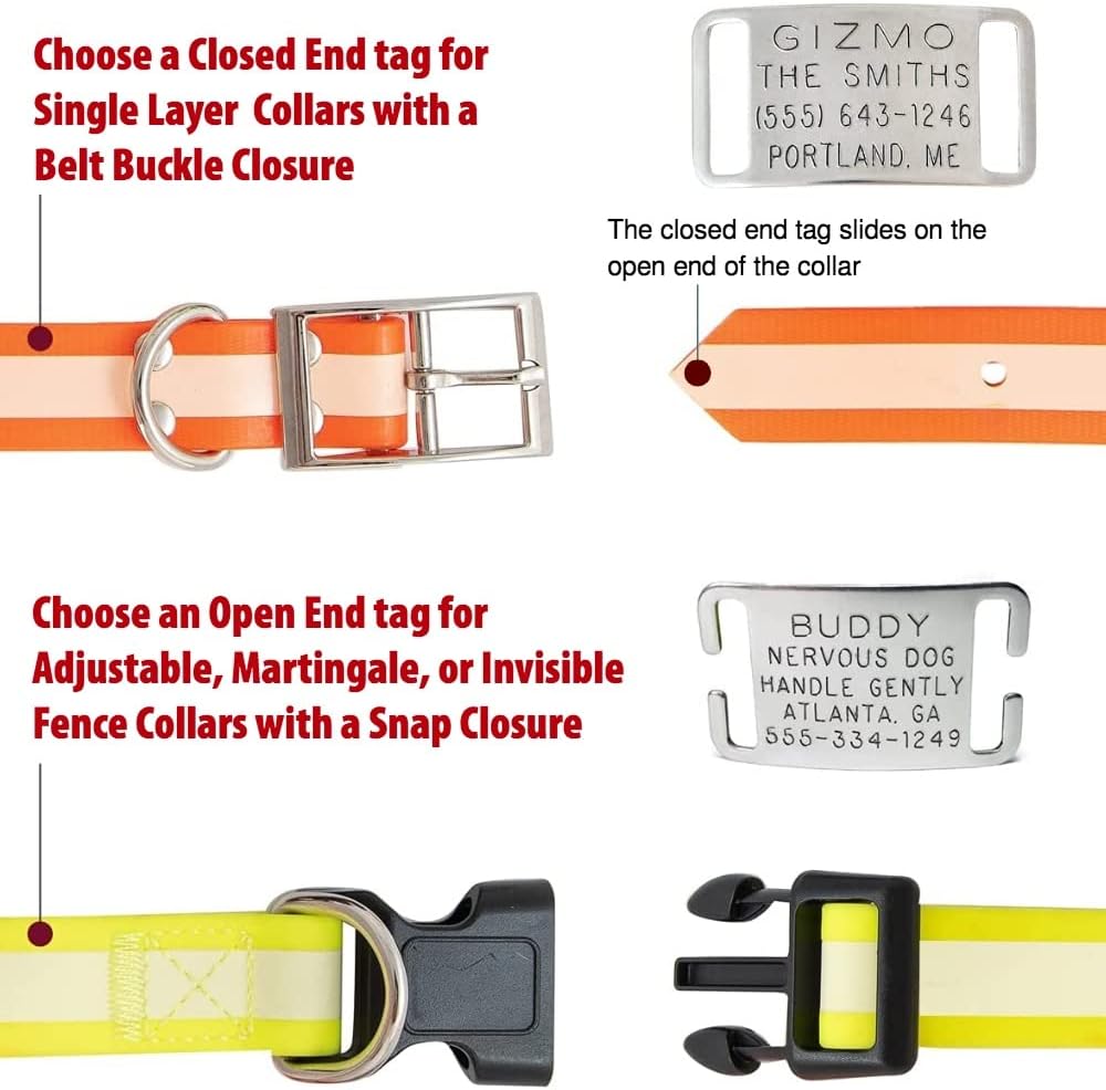 Boomerang CollarTags Slide On Dog ID Tags Examples For Buckled Dog Collar Vs Adjustable Style Snap Closure