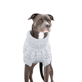 Cable Knit Dog Sweater Gray Silver Color – Chunky Winter Dog Turtleneck