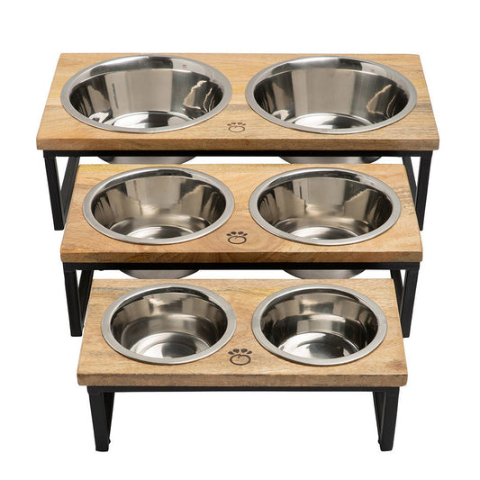 Wood & Metal Elevated 2 Dog Bowl Feeder