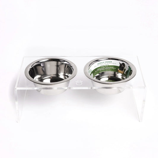 Acrylic Raised Dog Bowl Double Feeder - Clear