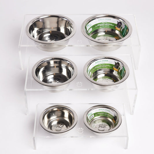Acrylic Raised Dog Bowl Double Feeder - Clear