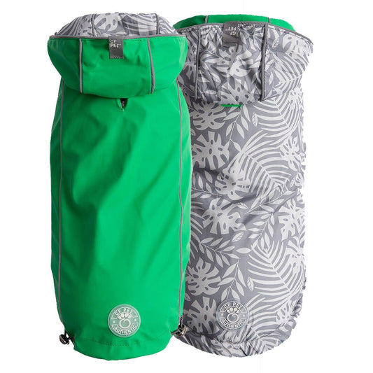 Reversible Dog Raincoat - Green/Palms Dog Rain Jacket with hood