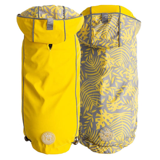 Reversible Dog Raincoat - Yellow/Palms Dog Rain Jacket with hood