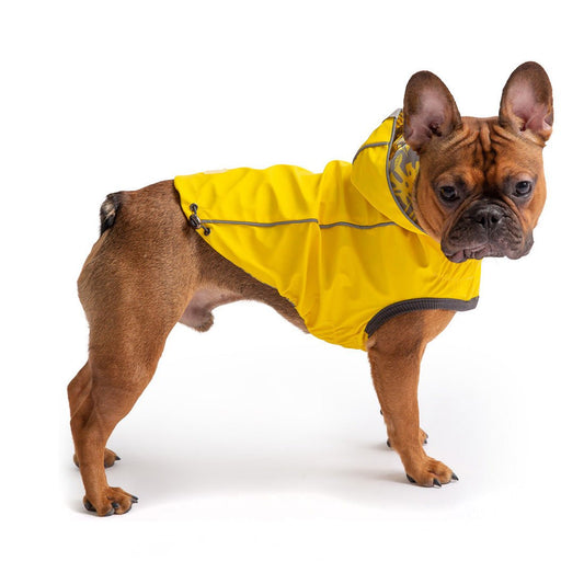 Reversible Dog Raincoat - Yellow/Palms Dog Rain Jacket with hood