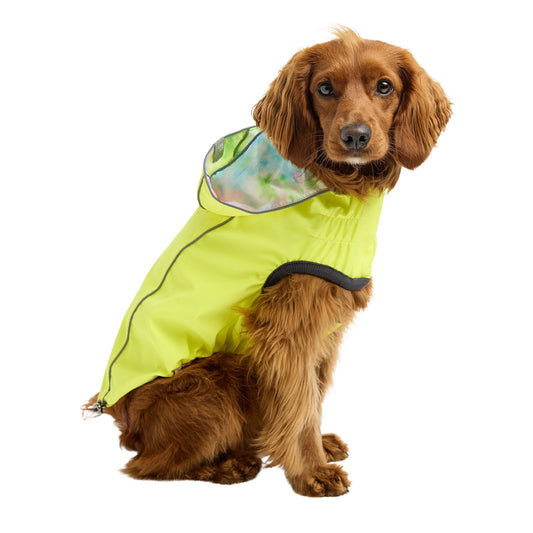 Reversible Dog Raincoat - Neon Yellow/Tie Dye Dog Rain Jacket with hood