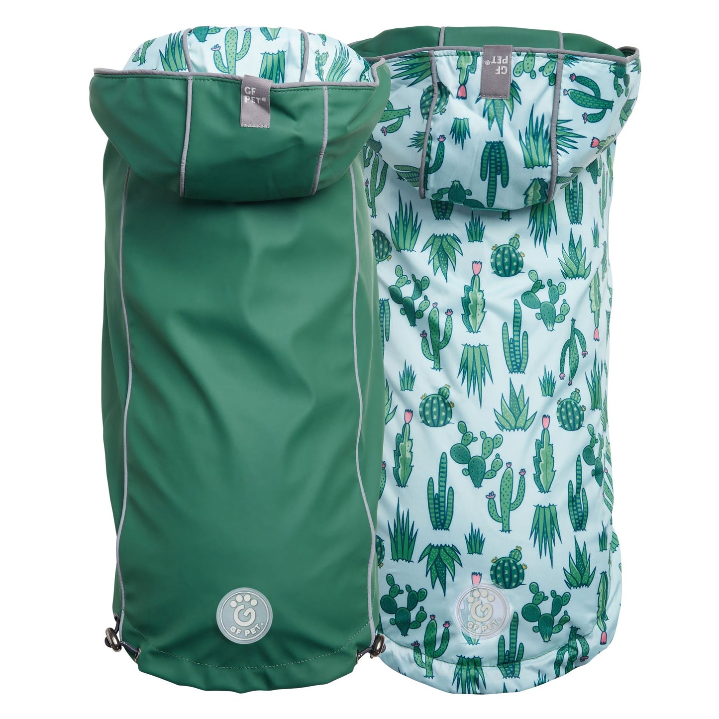 Reversible Dog Raincoat - Green/Cactus Dog Rain Jacket With Hood