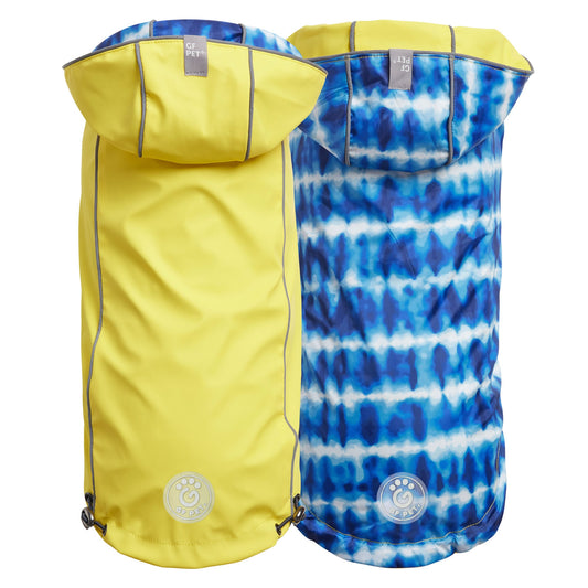 Reversible Dog Raincoat - Yellow/Blue Dog Rain Jacket with hood