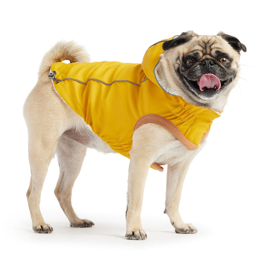 Insulated Waterproof Dog Winter Raincoat - Yellow Rain Jacket with hood sherpa lining