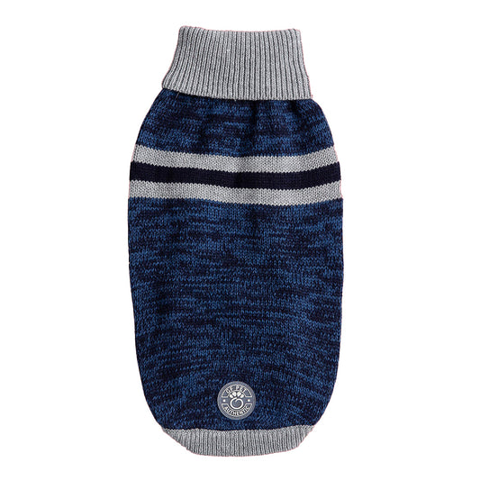 Trekking Dog Sweater - Blue Winter Dog Sweaters with gray and black stripe