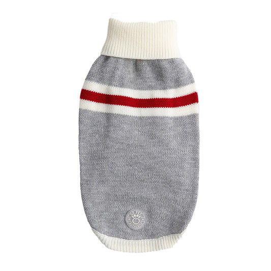 Trekking Dog Sweater - Grey Mix Red and white stripe Winter Dog Sweaters
