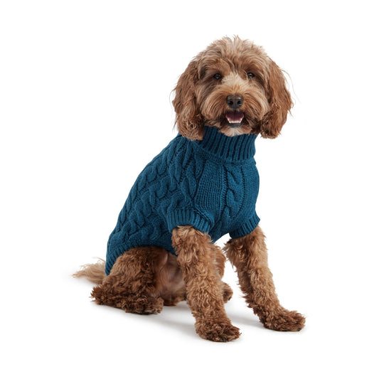 Cable Knit Dog Sweater Dark Teal – Chunky Winter Dog Turtleneck golden doodle