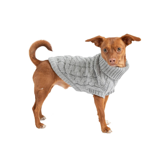 Cable Knit Dog Sweater Gray Silver Color – Chunky Winter Dog Turtleneck