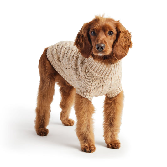 Cable Knit Dog Sweater Oatmeal Cream Color – Chunky Winter Dog Turtleneck