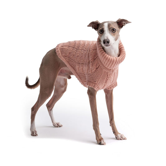 Cable Knit Dog Sweater Pink – Chunky Winter Dog Turtleneck