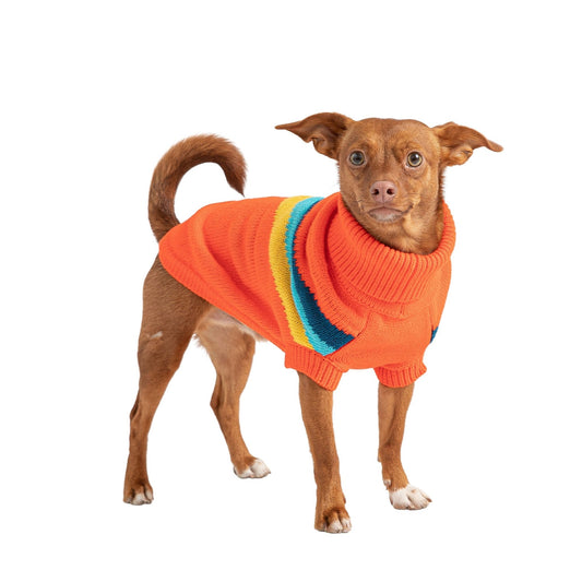 Alpine Chevron Dog Sweater - Orange Vintage Style Winter Dog Sweater