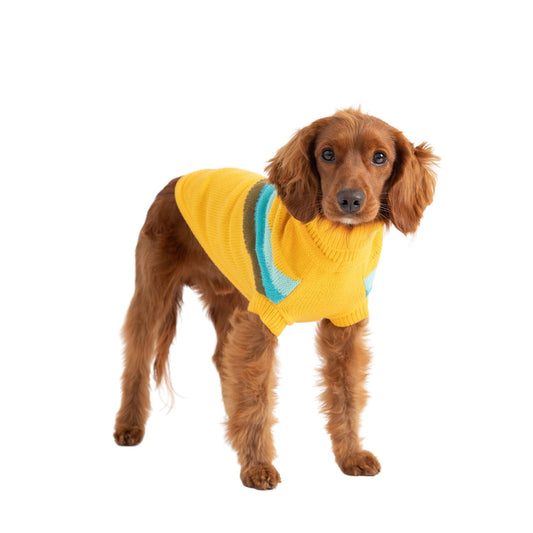 Alpine Chevron Dog Sweater - Yellow Vintage Style Winter Dog Sweater
