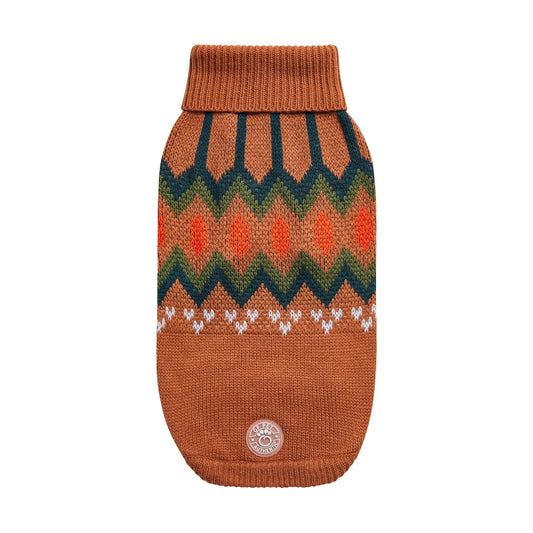 Heritage Fair Isle Dog Sweater – Retro Nordic Hazel teal orange green white accents scandinavian ski sweater Knit Winter Dog Sweaters
