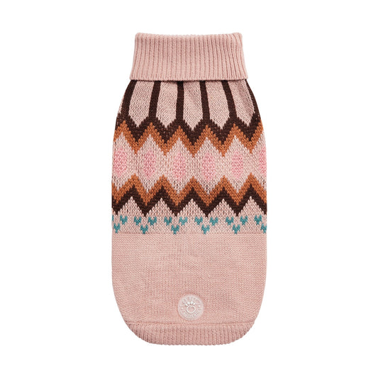 Heritage Fair Isle Dog Sweater – Retro Nordic Pink Knit Winter Dog Sweaters