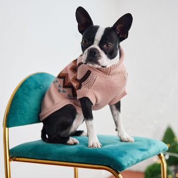 Heritage Fair Isle Dog Sweater – Retro Nordic Pink Knit Winter Dog