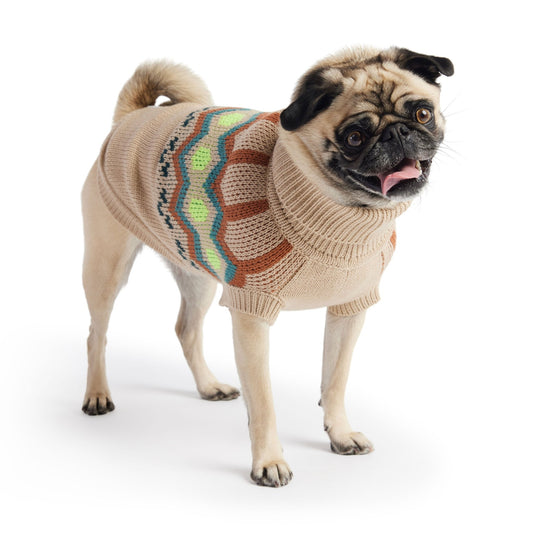Heritage Fair Isle Dog Sweater – Retro Nordic scandinavian ski sweater Sand cream beige color Knit Winter Dog Sweaters