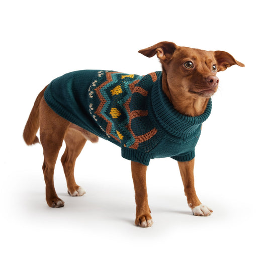 Heritage Fair Isle Dog Sweater – Retro Teal Knit Winter Dog Sweaters small dogs