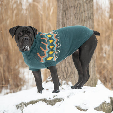 Heritage Fair Isle Dog Sweater – Retro Nordic Teal Knit Winter Dog - Main Image
